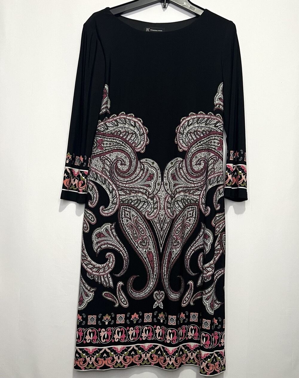 Inc International Concepts Women’s Size 6 Pink Black Paisley 3/4 Sleeve Dress